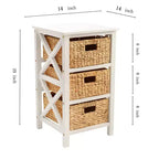 eHemco 3 Tier X-Side End Table Side Table Storage Cabinet with 3 Natural Water Hyacinth Wicker Baskets