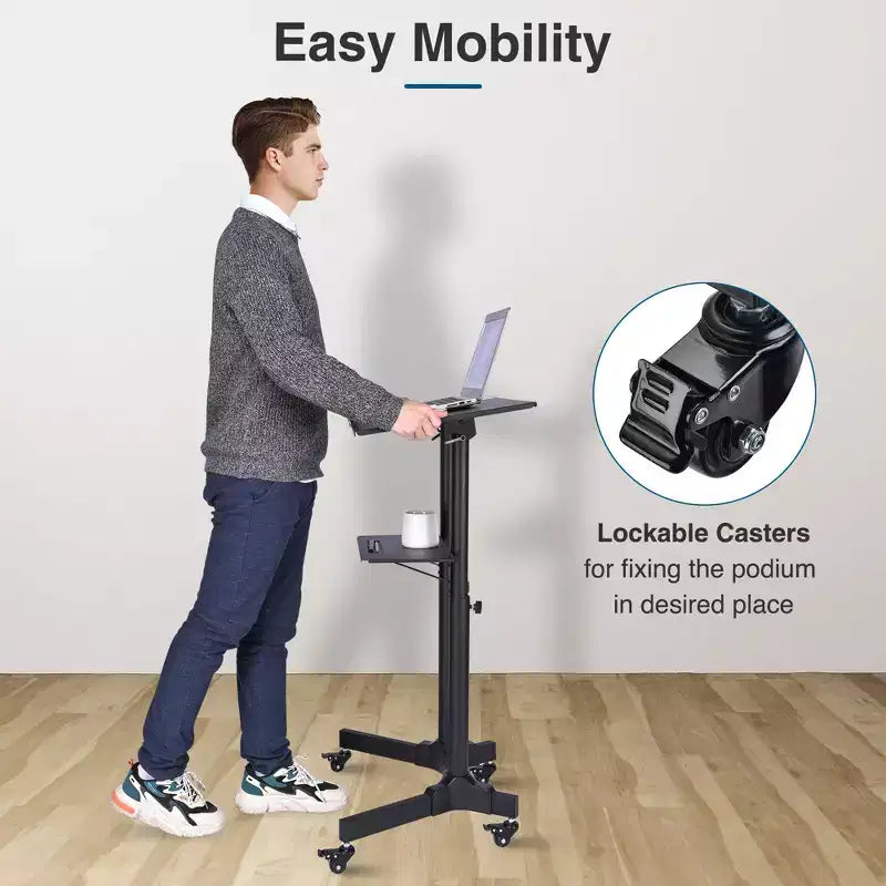 Yescom Portable Rolling Podium Mobile Standing Laptop Desk Presentation Lectern Office