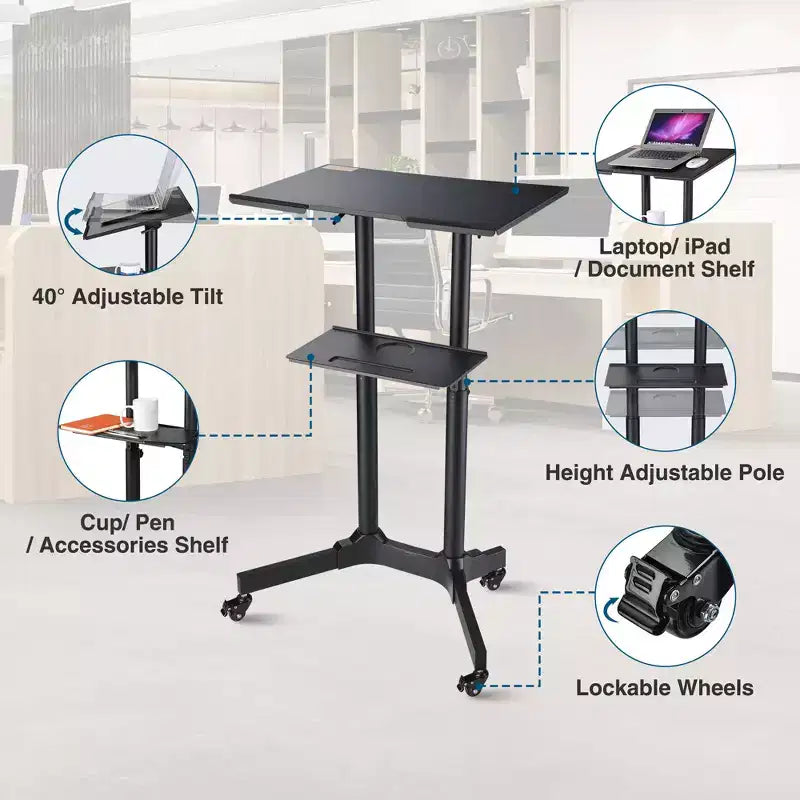 Yescom Portable Rolling Podium Mobile Standing Laptop Desk Presentation Lectern Office
