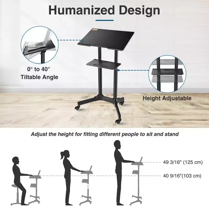 Yescom Portable Rolling Podium Mobile Standing Laptop Desk Presentation Lectern Office