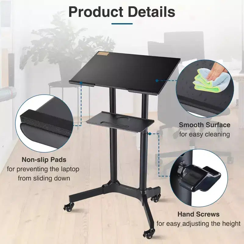 Yescom Portable Rolling Podium Mobile Standing Laptop Desk Presentation Lectern Office