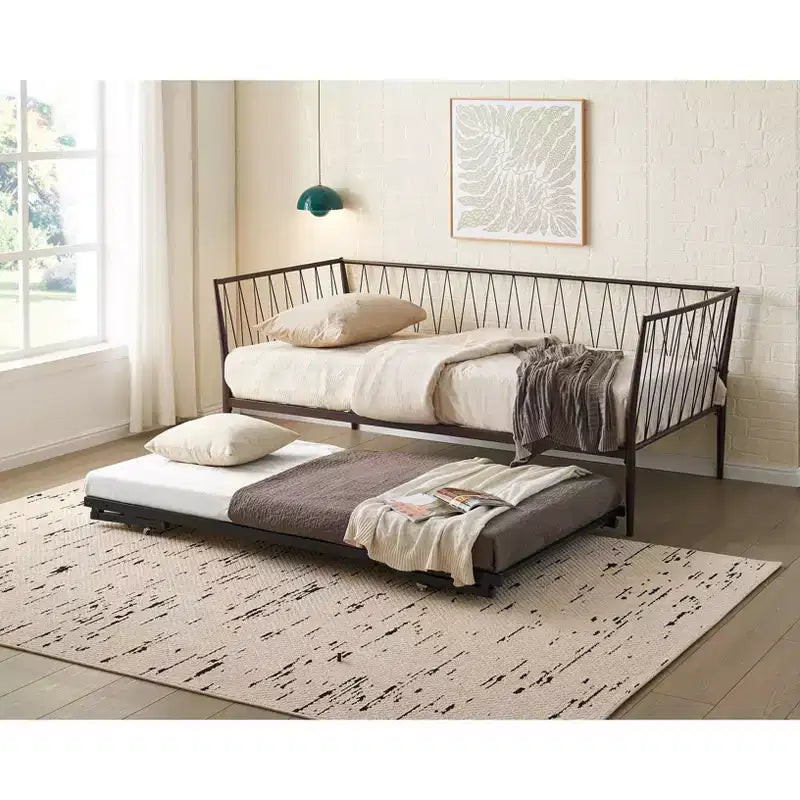 Kings Brand Furniture Modern Twin Size Metal Daybed Frame with Mattress Support, Day Bed for Living Room, Bedroom, Guest Room, Bronze