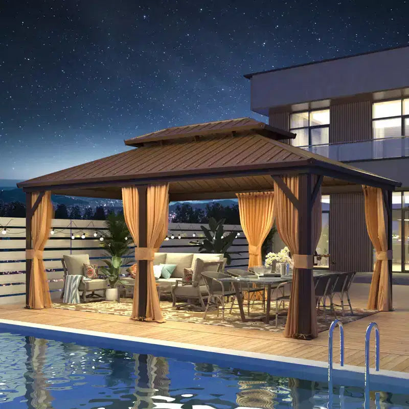 EROMMY Aluminum Patio Gazebo, Hardtop Gazebo With Galvanized Steel Roof And Aluminum Frame