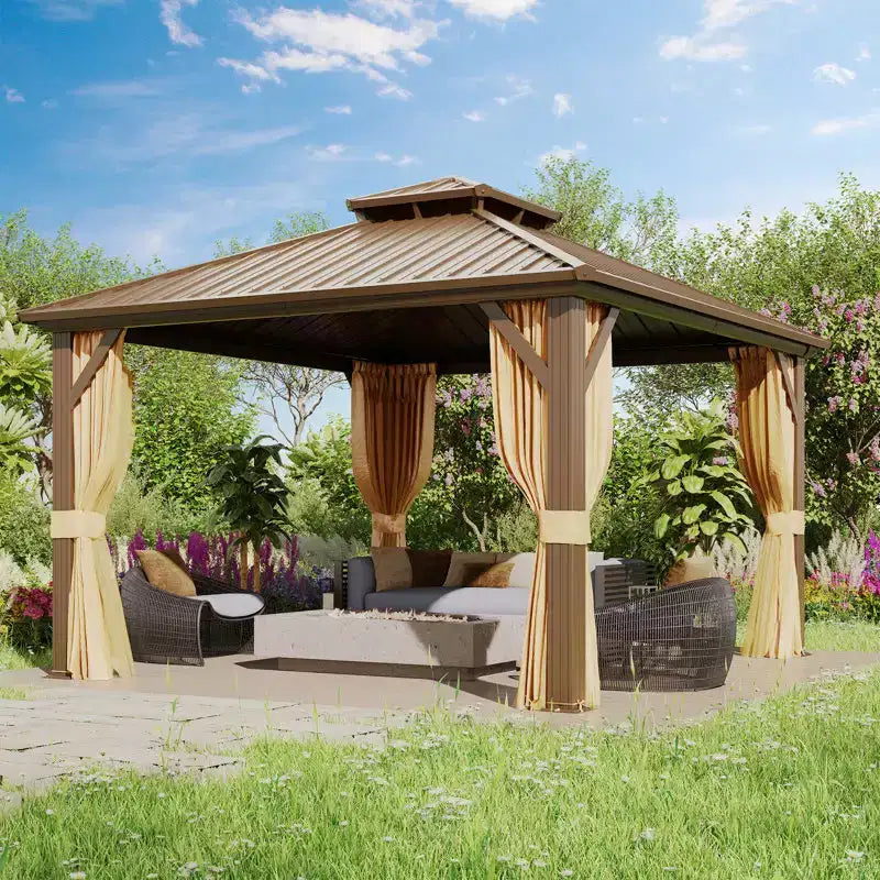 EROMMY Aluminum Patio Gazebo, Hardtop Gazebo With Galvanized Steel Roof And Aluminum Frame