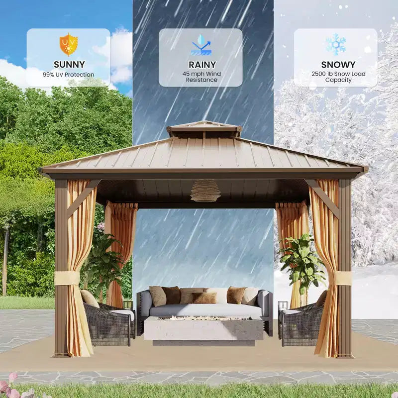 EROMMY Aluminum Patio Gazebo, Hardtop Gazebo With Galvanized Steel Roof And Aluminum Frame