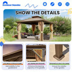 EROMMY Aluminum Patio Gazebo, Hardtop Gazebo With Galvanized Steel Roof And Aluminum Frame