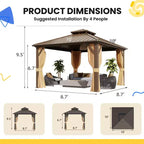 EROMMY Aluminum Patio Gazebo, Hardtop Gazebo With Galvanized Steel Roof And Aluminum Frame