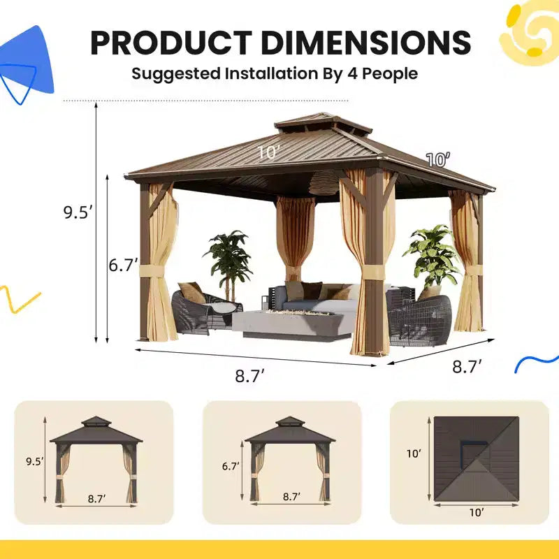 EROMMY Aluminum Patio Gazebo, Hardtop Gazebo With Galvanized Steel Roof And Aluminum Frame