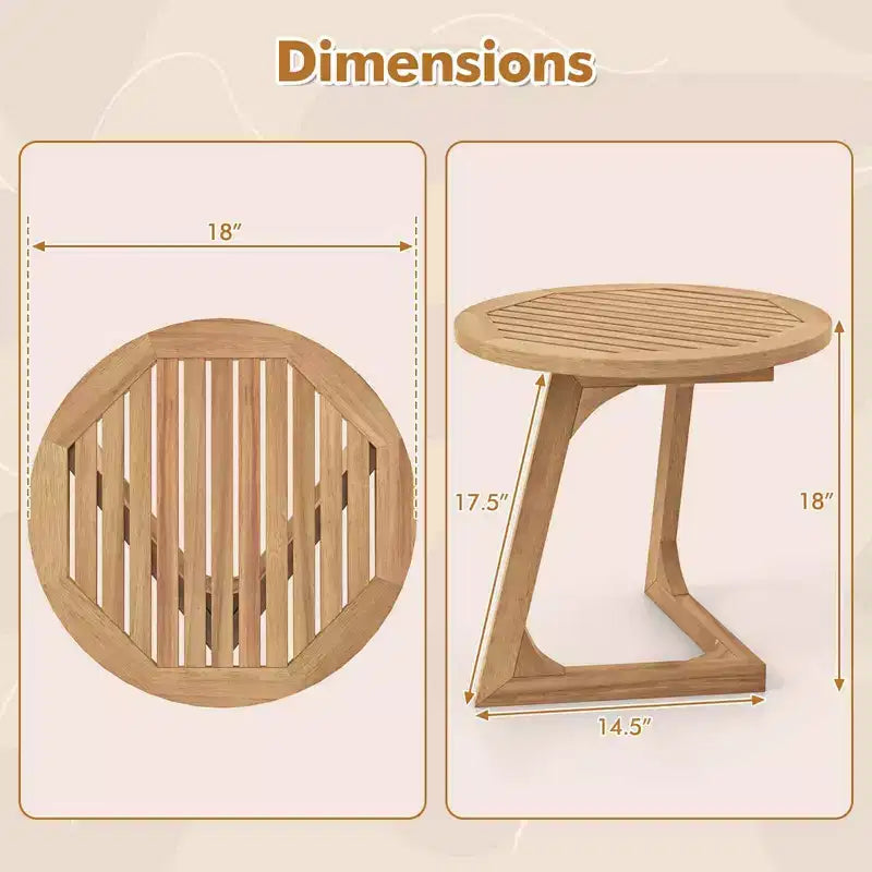 Costway 1/2 PCS Teak Wood Side Table Round Sofa End Table with Slatted Tabletop Nightstand