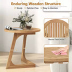 Costway 1/2 PCS Teak Wood Side Table Round Sofa End Table with Slatted Tabletop Nightstand