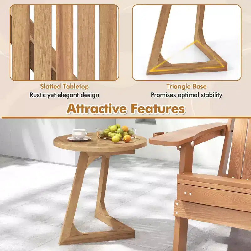 Costway 1/2 PCS Teak Wood Side Table Round Sofa End Table with Slatted Tabletop Nightstand