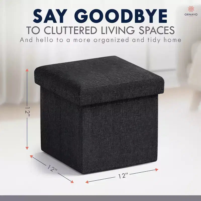 Ornavo Home Collapsible Square Small Storage Ottoman - 12 Inch