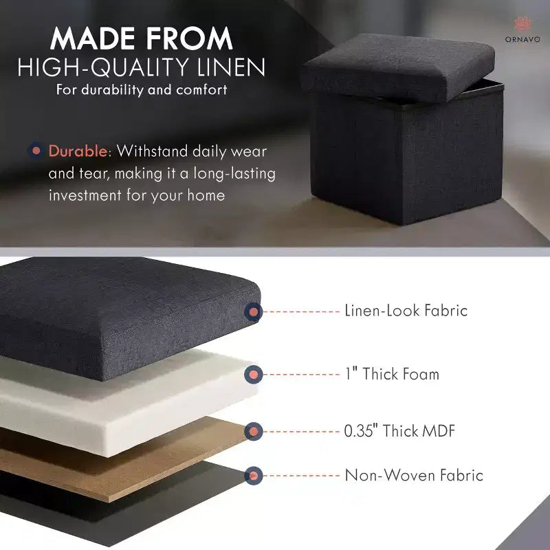 Ornavo Home Collapsible Square Small Storage Ottoman - 12 Inch