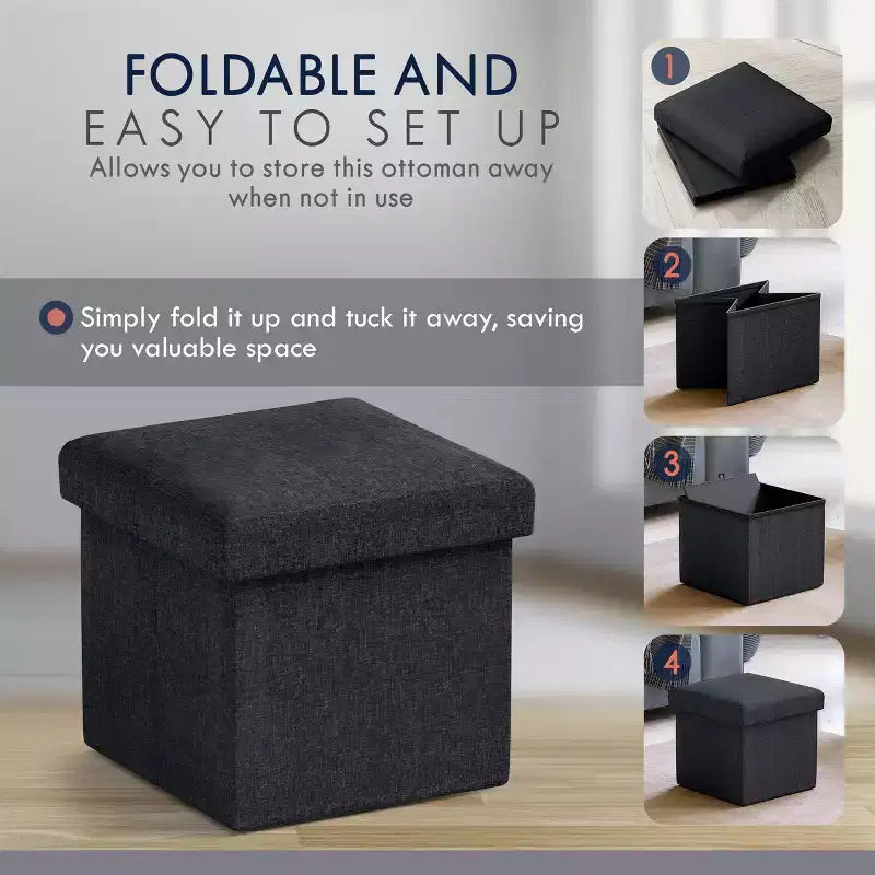 Ornavo Home Collapsible Square Small Storage Ottoman - 12 Inch