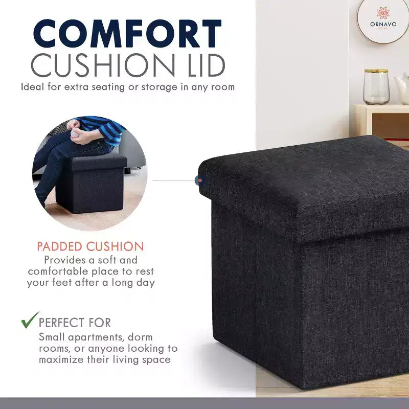 Ornavo Home Collapsible Square Small Storage Ottoman - 12 Inch