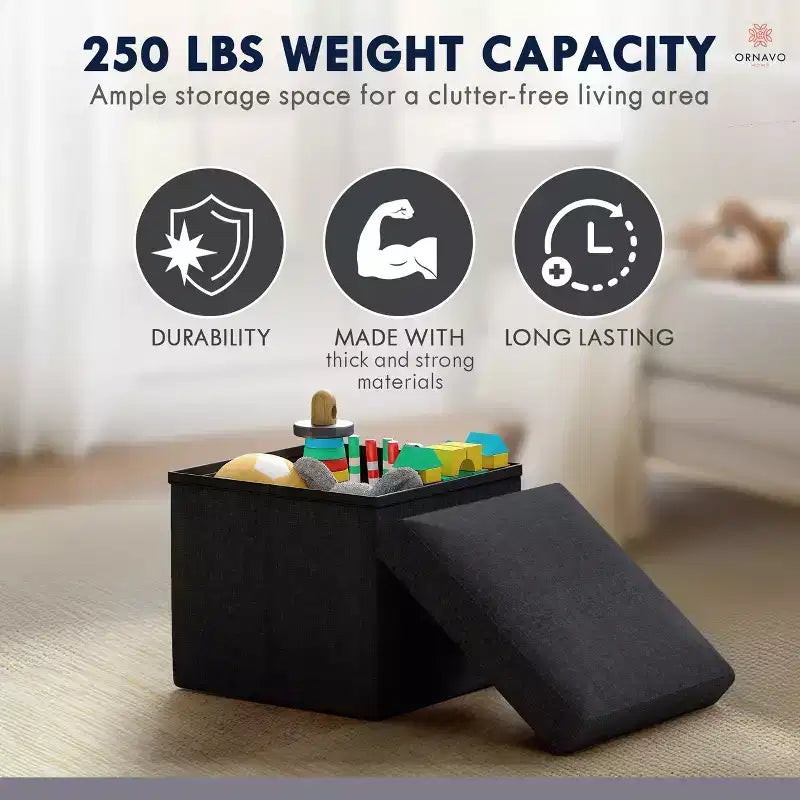 Ornavo Home Collapsible Square Small Storage Ottoman - 12 Inch