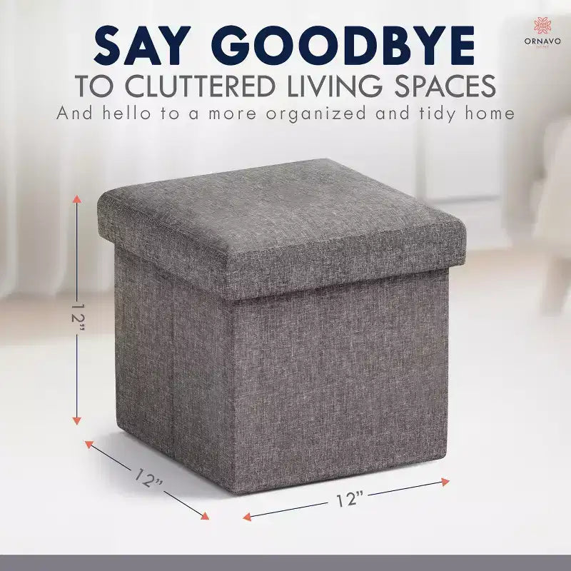 Ornavo Home Collapsible Square Small Storage Ottoman - 12 Inch