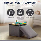 Ornavo Home Collapsible Square Small Storage Ottoman - 12 Inch