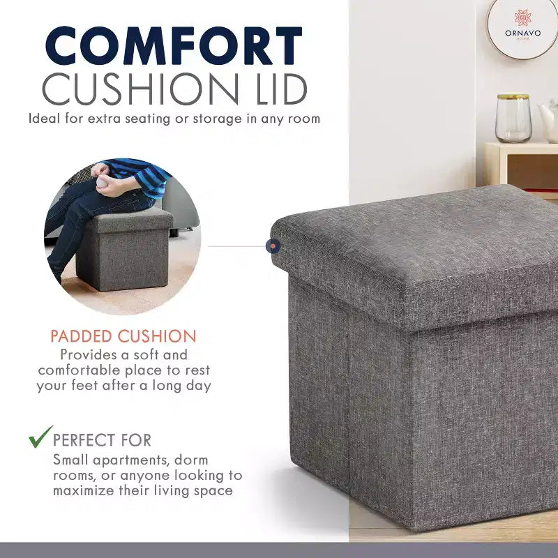 Ornavo Home Collapsible Square Small Storage Ottoman - 12 Inch