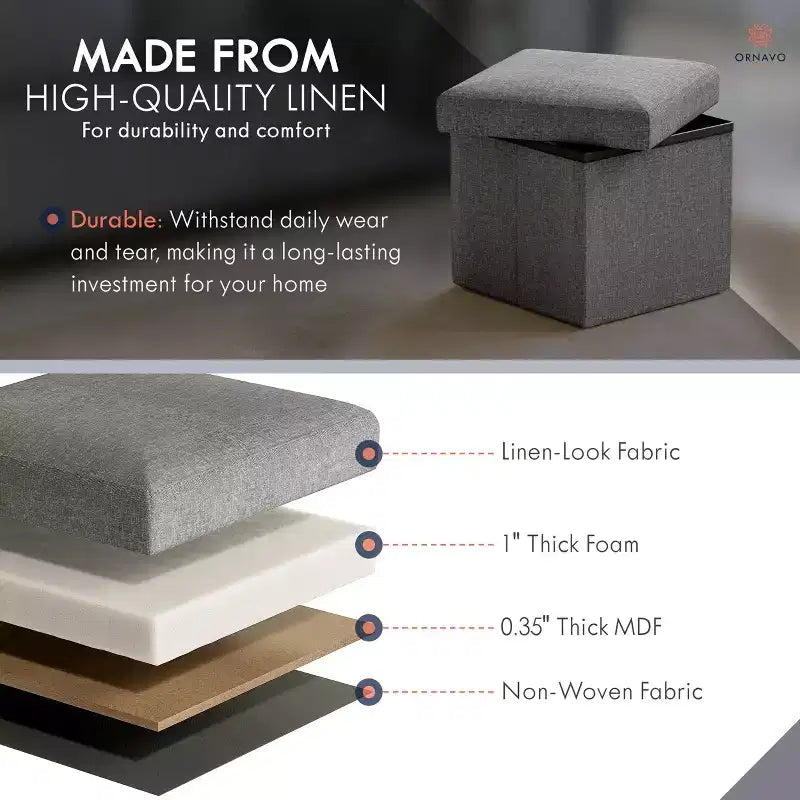 Ornavo Home Collapsible Square Small Storage Ottoman - 12 Inch