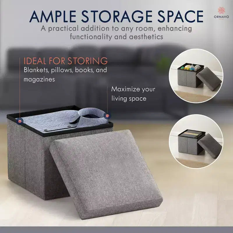 Ornavo Home Collapsible Square Small Storage Ottoman - 12 Inch