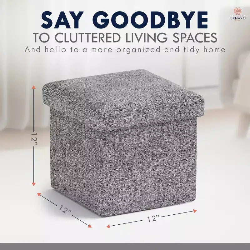 Ornavo Home Collapsible Square Small Storage Ottoman - 12 Inch