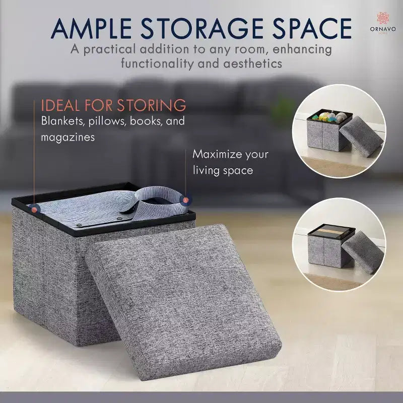 Ornavo Home Collapsible Square Small Storage Ottoman - 12 Inch