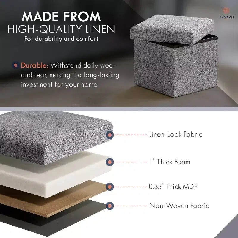 Ornavo Home Collapsible Square Small Storage Ottoman - 12 Inch