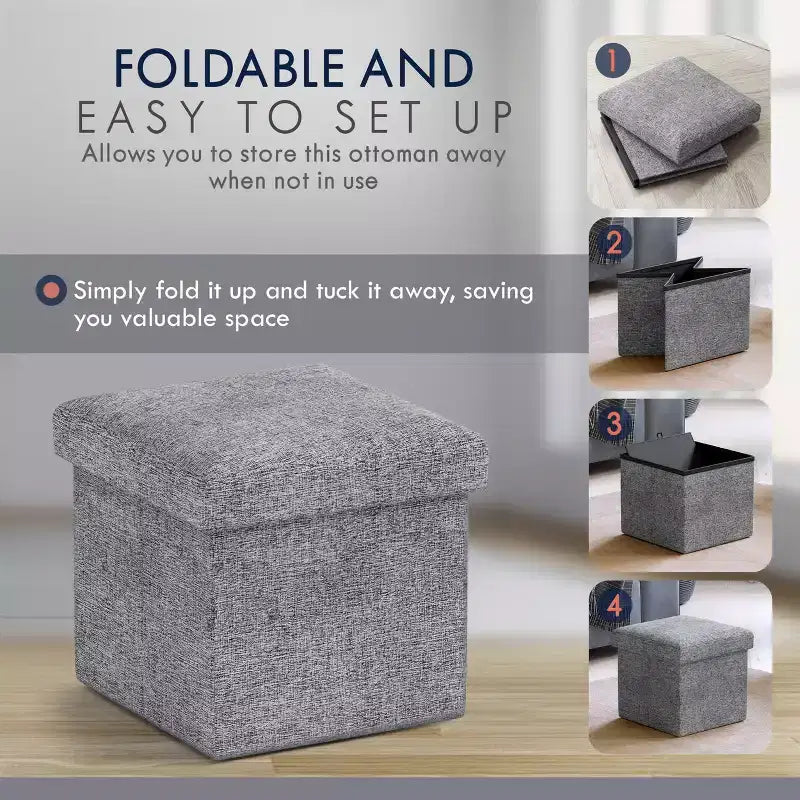 Ornavo Home Collapsible Square Small Storage Ottoman - 12 Inch
