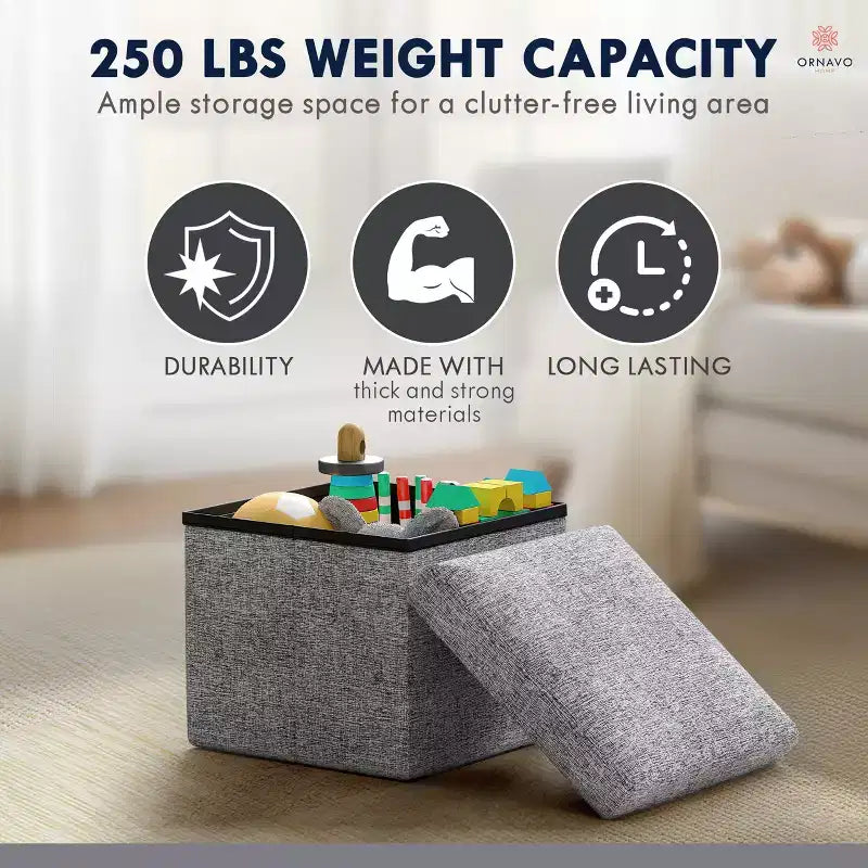Ornavo Home Collapsible Square Small Storage Ottoman - 12 Inch