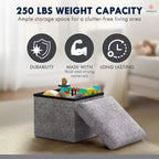 Ornavo Home Collapsible Square Small Storage Ottoman - 12 Inch