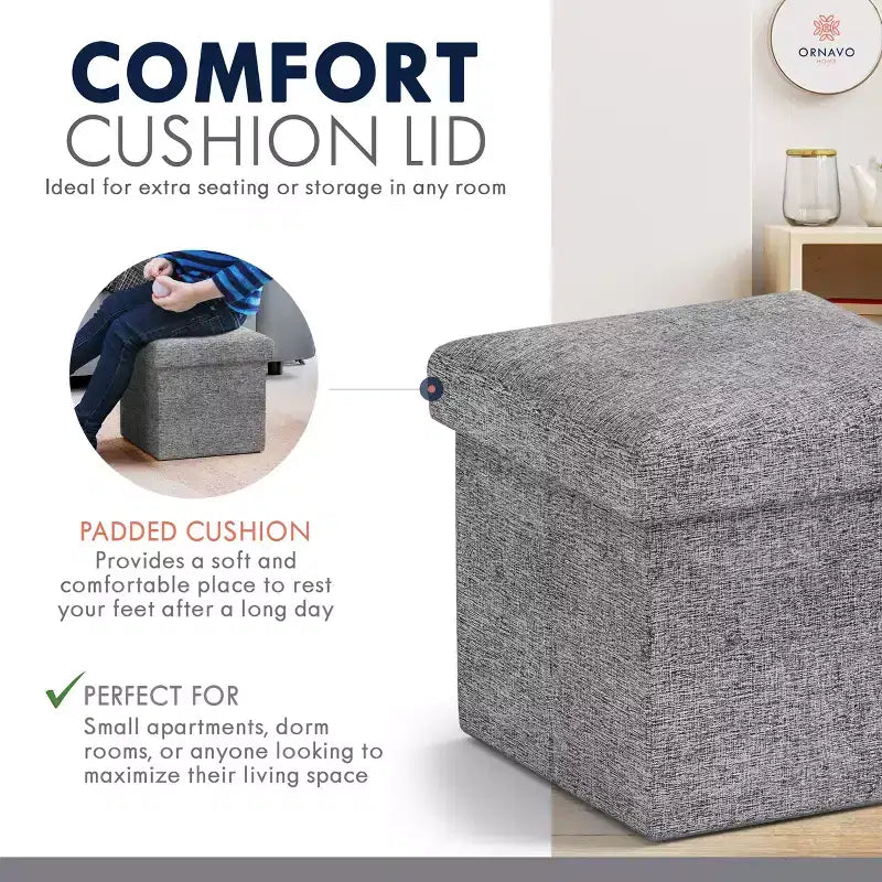 Ornavo Home Collapsible Square Small Storage Ottoman - 12 Inch