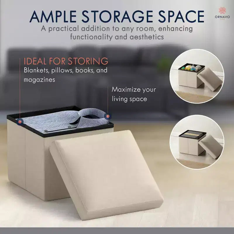Ornavo Home Collapsible Square Small Storage Ottoman - 12 Inch