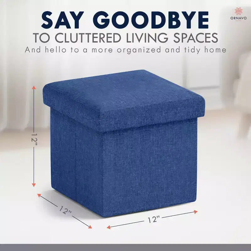 Ornavo Home Collapsible Square Small Storage Ottoman - 12 Inch