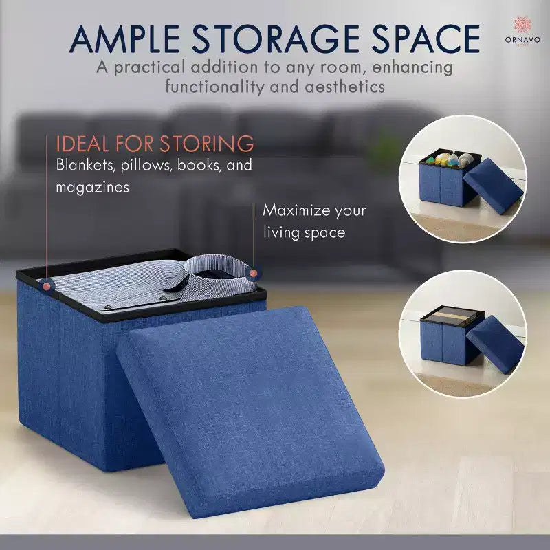 Ornavo Home Collapsible Square Small Storage Ottoman - 12 Inch