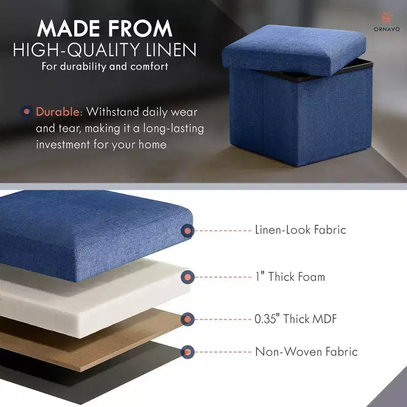 Ornavo Home Collapsible Square Small Storage Ottoman - 12 Inch