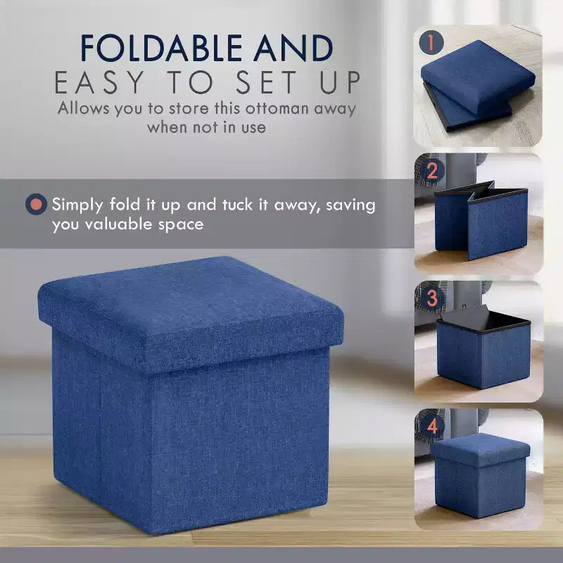Ornavo Home Collapsible Square Small Storage Ottoman - 12 Inch