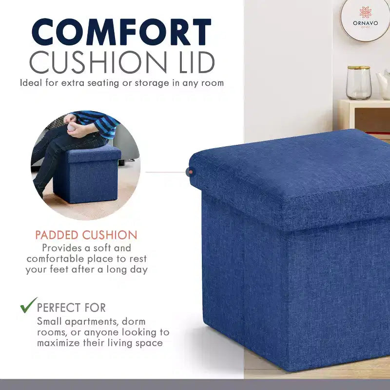 Ornavo Home Collapsible Square Small Storage Ottoman - 12 Inch
