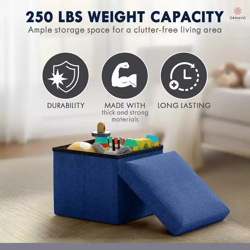 Ornavo Home Collapsible Square Small Storage Ottoman - 12 Inch