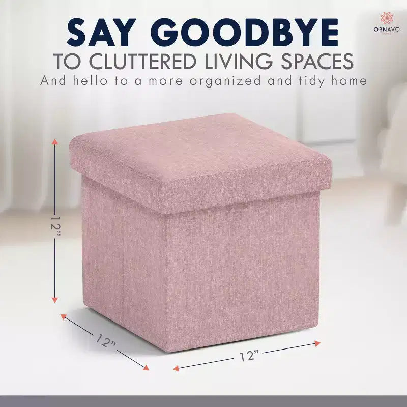 Ornavo Home Collapsible Square Small Storage Ottoman - 12 Inch