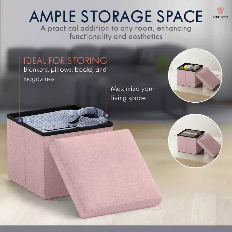 Ornavo Home Collapsible Square Small Storage Ottoman - 12 Inch