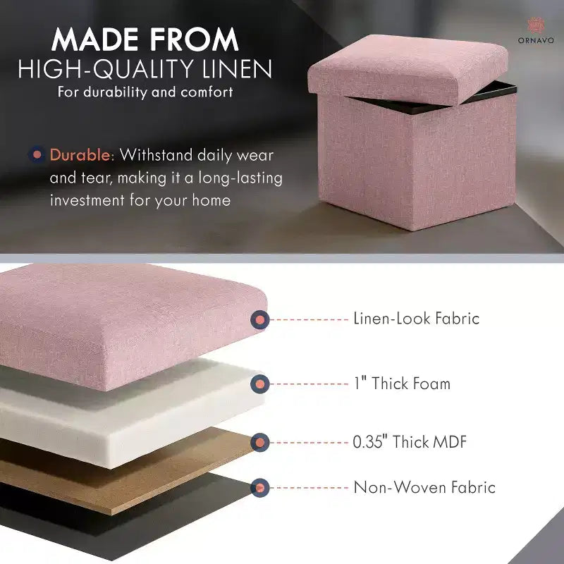 Ornavo Home Collapsible Square Small Storage Ottoman - 12 Inch