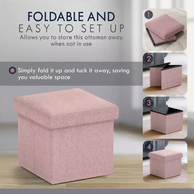 Ornavo Home Collapsible Square Small Storage Ottoman - 12 Inch