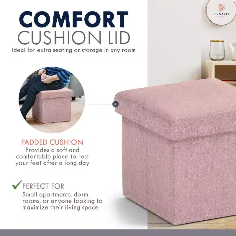 Ornavo Home Collapsible Square Small Storage Ottoman - 12 Inch