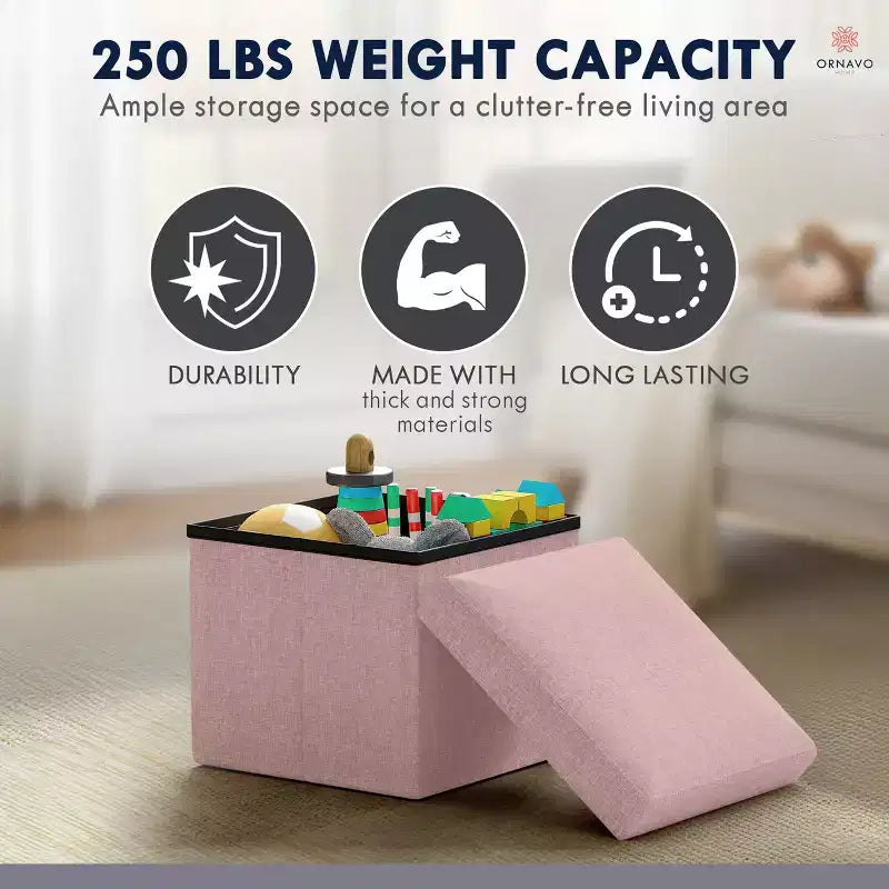 Ornavo Home Collapsible Square Small Storage Ottoman - 12 Inch