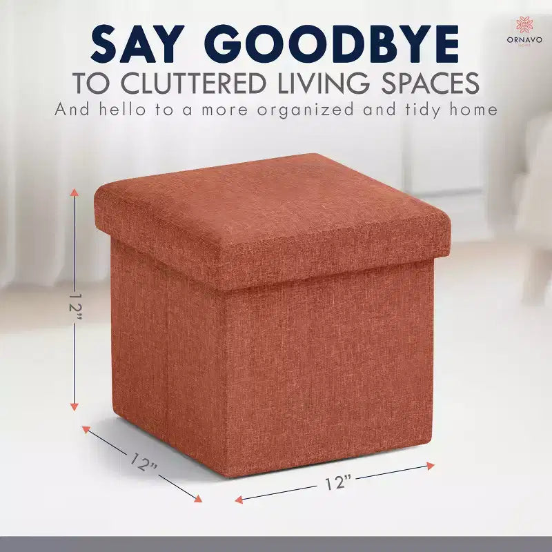Ornavo Home Collapsible Square Small Storage Ottoman - 12 Inch
