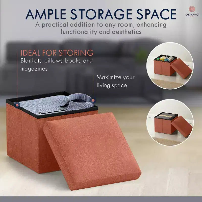 Ornavo Home Collapsible Square Small Storage Ottoman - 12 Inch