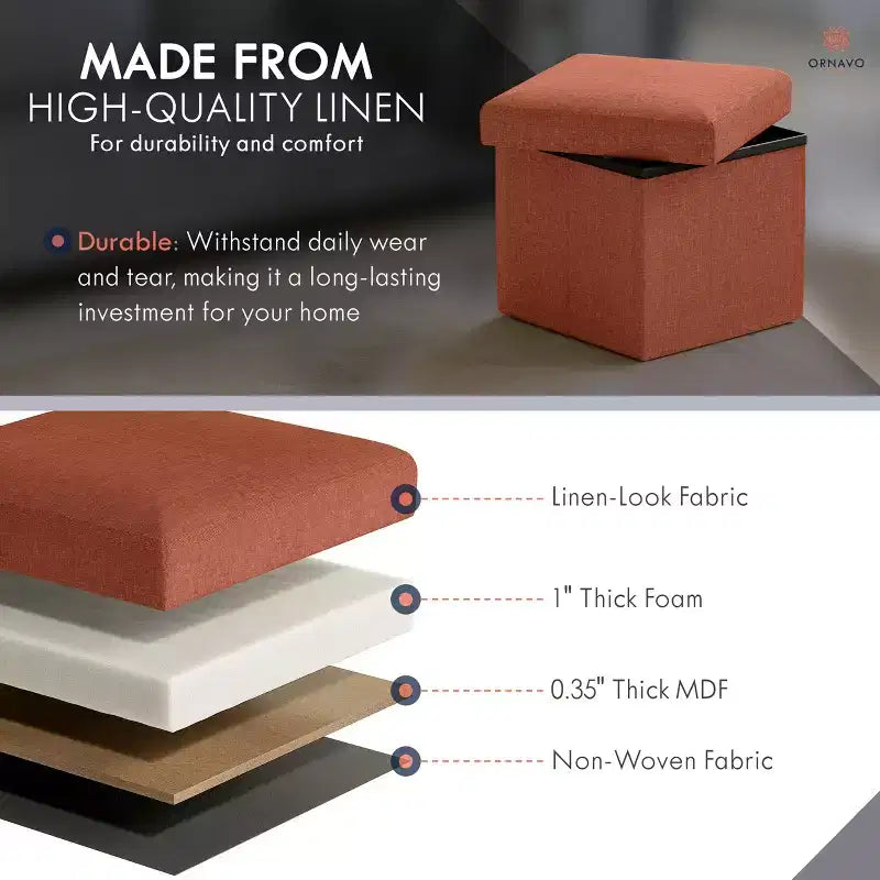 Ornavo Home Collapsible Square Small Storage Ottoman - 12 Inch