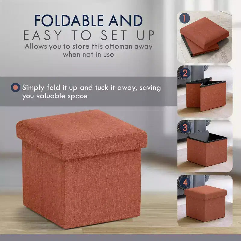 Ornavo Home Collapsible Square Small Storage Ottoman - 12 Inch