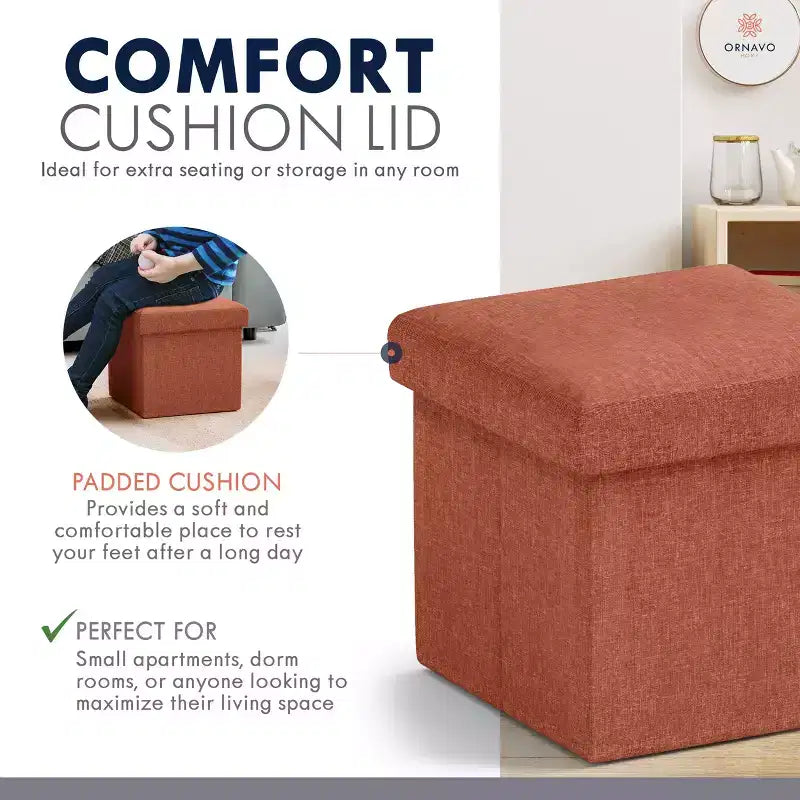 Ornavo Home Collapsible Square Small Storage Ottoman - 12 Inch